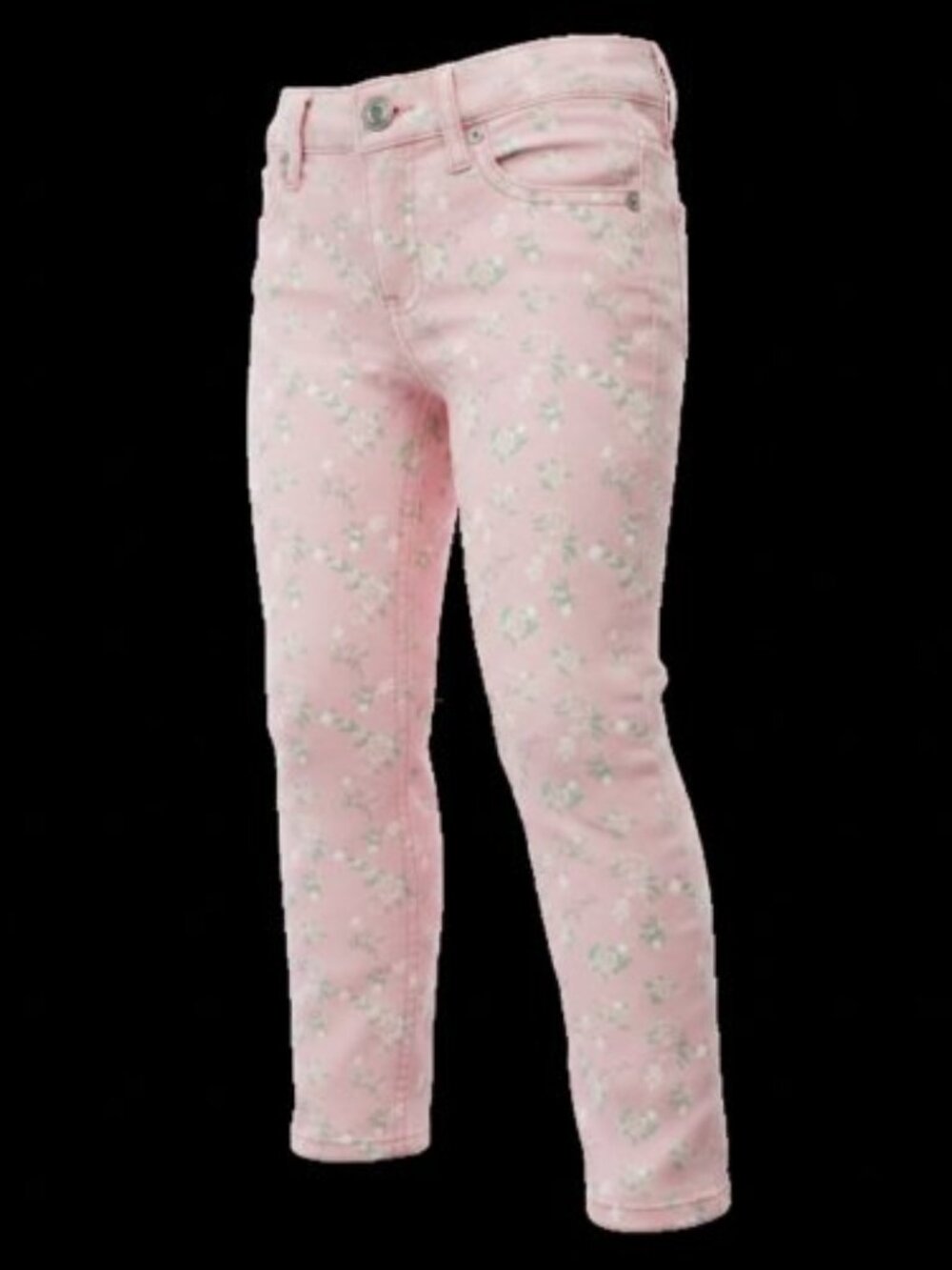 LULU LUV Peach Floral Print Denim Jeans Girls Size 4